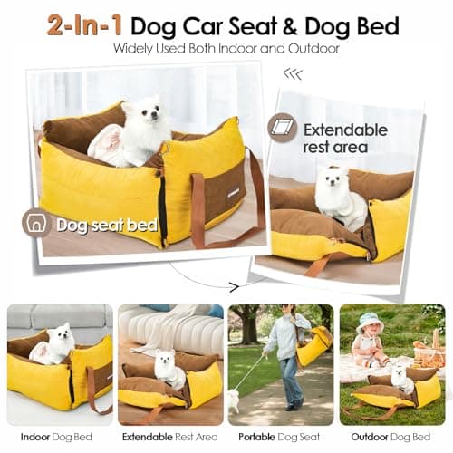 Dog Car Seat for Small & Medium Pet Under 15KG, Portable Travel Bed with Extendable Rest Area, Detachable and Washable Puppy Booster Car Carrier Seat with Storage Pockets and Safety Tether — view 6