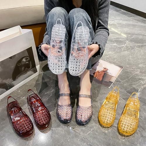 Summer Sandals,Clear Glitter Jelly Sandal for Woman Casual Slip on Summer Holiday Beach Jelly Fashion Waterproof Flat Sandals Shoes Outdoor Sport Casual Shoes for Walking, Travelling, Poolside — view 2