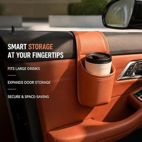 Leather Car Door Cup Holder for Window, Wide-Mouth Organizer — view 5