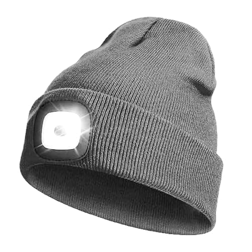 Rynli Rechargeable LED Beanie Hat – Waterproof USB Rechargeable 4-LED Headlamp, Hands-Free Winter Head Torch Cap for Hiking, Camping, Running, Dog Walking & Perfect Gifts for Men UK