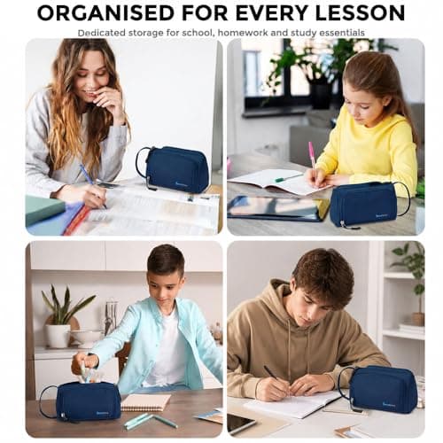 SharkByte Large Pencil Case Organiser, Big Capacity Study & Revision Stationery Storage Pouch with Compartments, Student Pen Holder for School, College, University, Accessories & Travel Supplies — view 6
