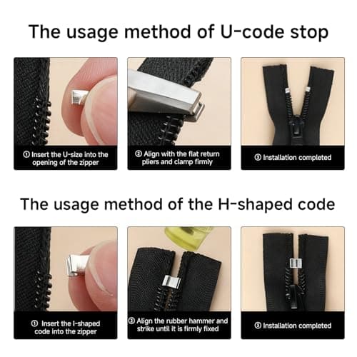 Aihoom Zipper Repair Kit with Pliers, Universal Metal Zipper Sliders & Stoppers, DIY Zip Fix Tools for Jackets, Bags, Clothing, Instant Zipper Replacement Accessories (61 Pieces 4 Colours 3 Sizes) — view 5