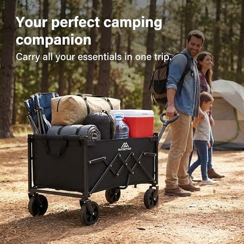 75L Festival Trolley Folding Trolley Cart on Wheels, Portal Festival Camping Wagons Cart with Adjustable Handle, Foldable Wagon for Camping, Garden, Beach, Shopping, Outdoor — view 3