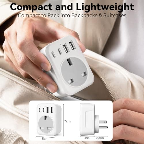 UK to USA Plug Adapter, US Travel Adapter with 2 USB &2 USB C Ports, 5 IN 1 American Plug Adapter from UK to USA, Canada, Thailand, Mexico, Colombia,Type B — view 6