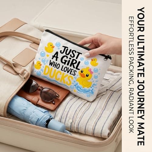 prezentz Duck Gifts Set for Women and Girls, 3 Pcs Canvas Makeup Bag with Socks and Keyring, Cute Yellow Duck Accessories, Just A Girl Who Loves Ducks, Christmas Birthday Gifts for Mum Sister Friend — view 4