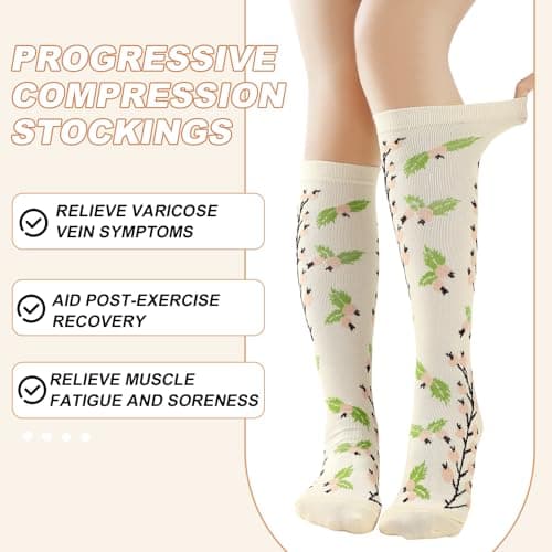 6 Pairs Compression Socks for Women, Floral Flight Pressure Socks, L-XL — view 3