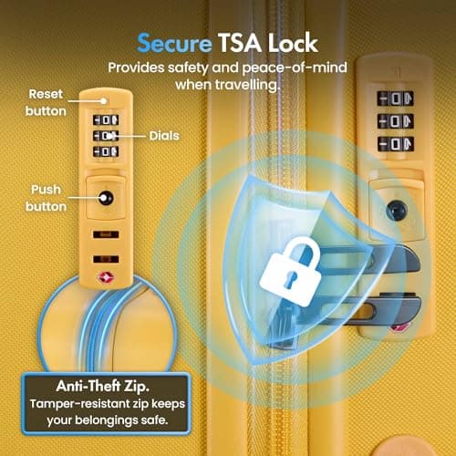 VonHaus Suitcase Set - Yellow Luggage Set for Travel - 3 Piece Lightweight ABS Hard Shell Suitcases - Telescopic Handle & Double Spinner Wheels - TSA Lock & Anti-Theft Zip - Large, Medium & Cabin Bag — view 6