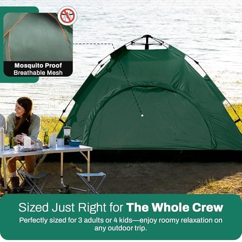 Qisan Hydraulic Dome Tent Automatic Camping Tents 3-4 Person Canopy with Carrying Bag Easy Set Up Tent | Wild Camping Tent | Cheap Tents for Camping 4 Person-Green — view 6