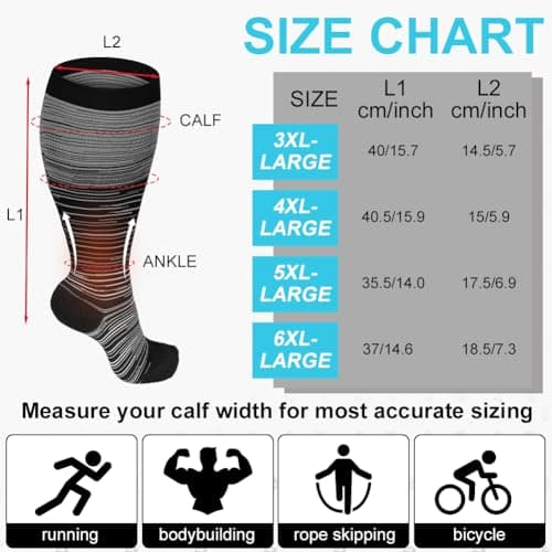 AOOWU Plus Size Compression Socks for Men and Women, 1 Pair Wide Calf Graduated Compression Stockings, Extra Large Knee High Stockings for Support Travel Running Pregnancy Edema Nurses, 20-30 mmHg — view 2