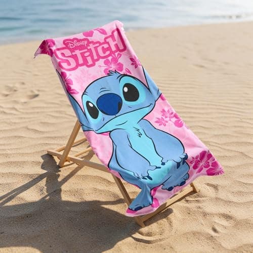 OHS Stitch Beach Towel, Officially Licensed Stitch Gifts for Girls Boys Super Soft Quick Dry Microfibre Beach Towel Holiday Essentials Summer Travel Swimming Towels for Kids, Pink - 71 x 152cm — view 6