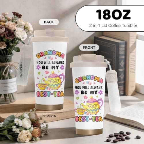 NEIUJADK Grandma Tumbler Stainless Steel 2-in-1 Lid Coffee Tumbler 18 oz Insulated Travel Coffee Mug Grandma Water Bottle for Coffee Travel Mug — view 3