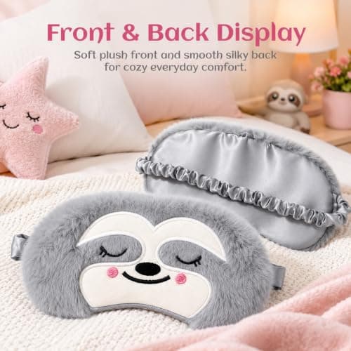 Blackout Sleep Masks, Soft Plush Eye Mask, Cute Sloth Animal Sleeping Mask for Girls Boys Women Men Kids, Eye Mask for Sleeping Travel Nap Night, Unisex (Grey) — view 6