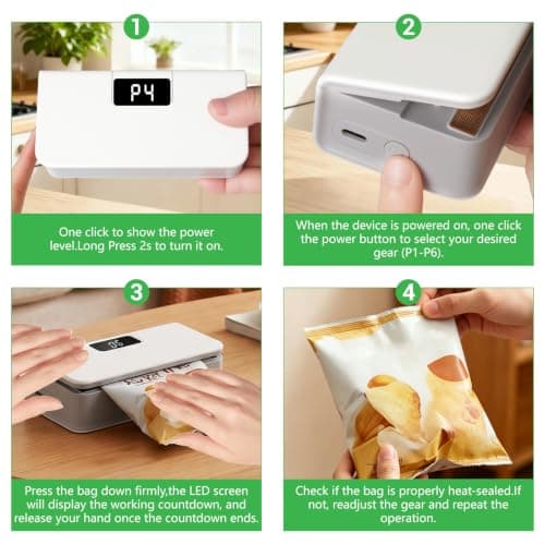 SUPRBIRD Portable Mini Bag Sealer,Foil Sealer,LED Display & 6 Heat Settings, Magnetic Back with Hidden Cutter, USB-C Rechargeable,Suitable for storing food in the kitchen — view 4