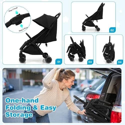 Maxmass Baby Stroller, One Hand Folding Toddler Pushchair with 5-Point Safety Belt, Seat Cover, Backrest, Footrest, Infant Travel Pram Baby Trolley Lightweight Buggy for 0-36 Months Old (Black) — view 4