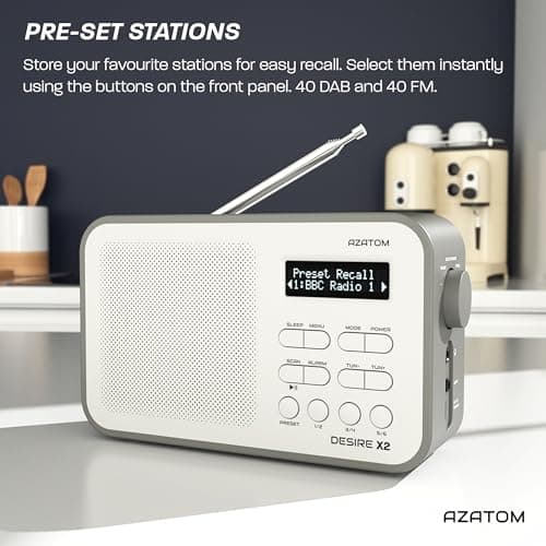 DAB/DAB+ & FM Portable Digital Radio | Simple Controls | Dual Alarms & Sleep Timer | Battery & Mains Powered (4x”AA”) | Bluetooth | Perfect for Home, Office or Outdoors | AZATOM Desire X2 (Grey) — view 3