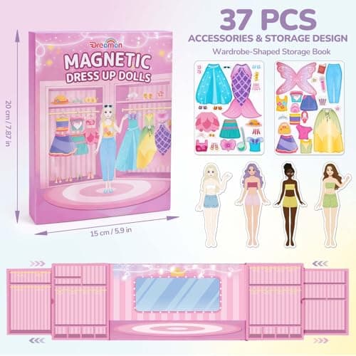 Dreamon Magnetic Dress up Dolls, 37 PCS Magnetic Dresses & Accessories, 3+ Years Old Girls Toys for Travel, Car Road Trip and Airplane Activity, Girls Birthday Gifts for 3 4 5 6 — view 4