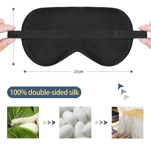 townssilk 2 pcs 100% Silk Sleep mask with Adjustable Strap,Comfortable and Super Soft Eye mask Including 1 pc Balck and 1 pc Silver — view 4