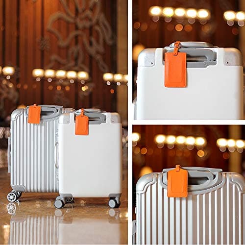 Luggage Tags, Microfiber Leather Personalized Suitcase Tag Set Luggage id Tags Labels Travel Accessories-Set of 4(Orange) — view 2