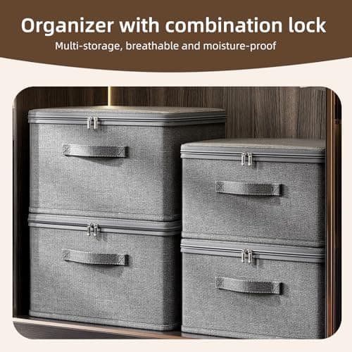 ACESOME Storage Box With Combination Lock, Collapsible Lid, Cationic Fabric Closet Organizer for Clothes, Jeans, T-shirts, Quilts, Sweater (30 x 20 x 14 cm) — view 3