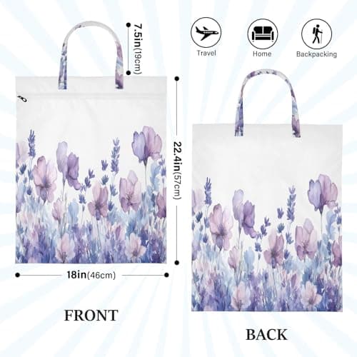 Ewusp Lavender Flower Laundry Bags with Zipper Pocket & Handles 2 PCS Travel Wet Dry Bags Waterproof & Washable Dirty Clothes Organiser for Home Dorm Camping — view 2