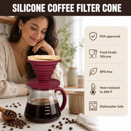 Collapsible Coffee Dripper Red Silicone Portable Pour Over Cup — view 2