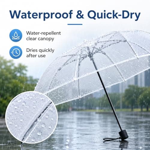 Clear Umbrella for Women – Manual Open/Close Foldable Compact Travel Umbrella with Frosted Handle | Transparent See-Through Dome | Ideal for Weddings, Bridal Events & Daily Use(1, Clear-White) — view 2