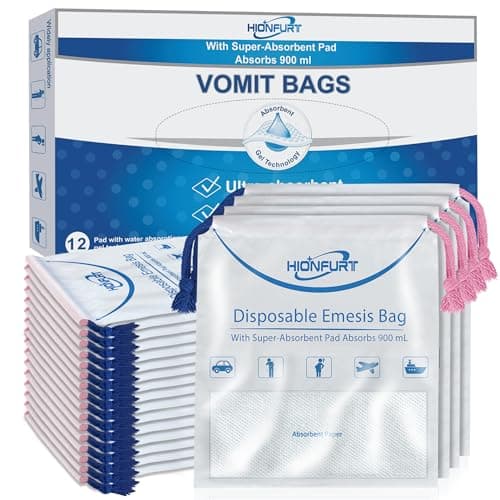 Hionfurt 12 Sick Bags with Absorbent Pad, 900ml Vomit Bags for Car Travel