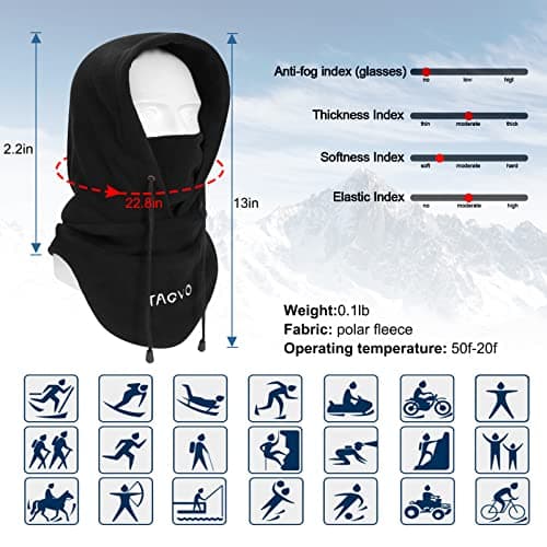 TAGVO Winter Thermal Fleece Balaclavas, Soft & Warm Adjustable Hood Hat Skiing Face Cover Face Mask Neck Warmer Snood Neck Gaiter for Running Skiing Cycling Motorbikes Hiking- Men & Women Army Green — view 3