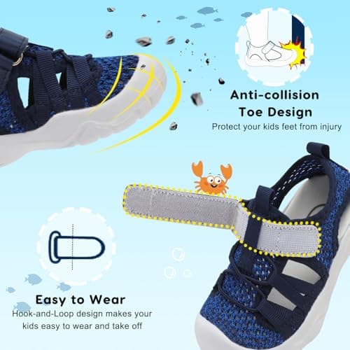 JOINFREE Shoes for Toddler Boys Girls Summer Sandals Non-Slip Breathable Quick Dry Water Shoes, Lightweight Flexible Kids Beach Shoes for Pool, Outdoor & Daily Wear Black Blue, 6 Child — view 5