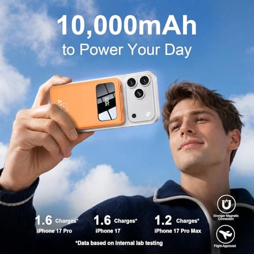 ATGIH 10000mAh Magnetic Wireless Power Bank, 5-in-1 Portable Charger with 2 Built-in Cables, 22.5W PD Fast Charging Magnetic Battery Pack for iPhone 17/16/15/14/13/12 and All Series，Orange — view 5