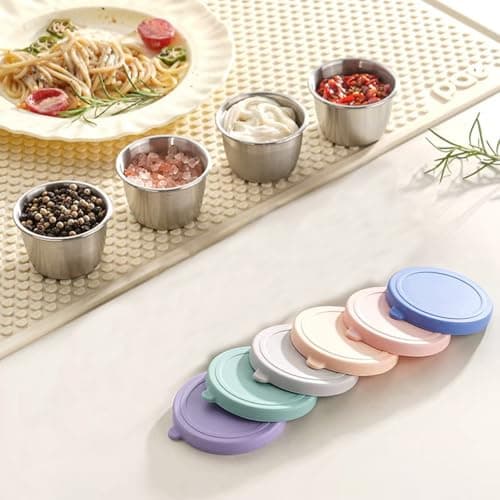 PandaEar 6 Pack 2.4 oz Stainless Steel Salad Dressing Containers with Lids, Sauce Condiment Containers with Leakproof Lids, Reusable Small Cups for Salad Dressing, Lunch Box, Travel & Meal Prep — view 5