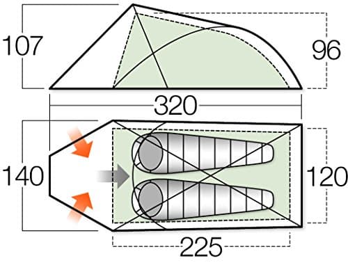 Vango Hydra 200 Lightweight 2 Man Tent for Hiking, Trekking, Camping, 5000mm HH, Semi-Geodesic Design with Alloy Poles, Pine — view 3