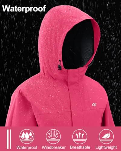 Huayuzh Womens Waterproof Jacket Rain Coats Lightweight Rose Red M — view 4