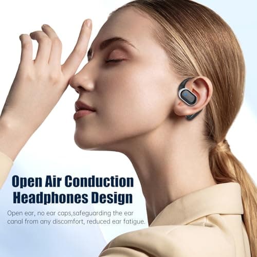 TRAUSI Open Ear Wireless Earbuds Bluetooth Headphones, IPX7 Waterproof Stereo Earphones with Noise Cancelling Mic, Open Ear Buds with Ergonomic Ear Hook for Fitness/Sports/Travel Black — view 5