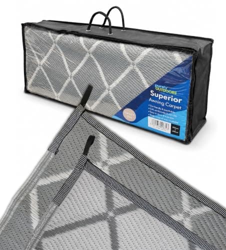 Purely Outdoors Superior Awning Carpet - Eco-Friendly, Padded, Breathable, Non-Slip, Reversible Groundsheet Mat for Caravan Awnings, Tent, Motorhome, Beach, Picnic, Decking (Hampton Grey, 250 x 250cm)