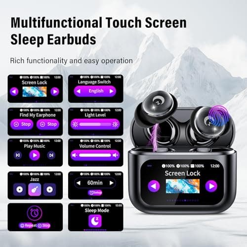 Wireless Earbuds with Smart Touch Screen, 2026 Mini Sleep Earbuds Bluetooth 5.4 Headphone In Ear with Noise Cancelling Mic, 48Hrs Playtime Hi-Fi Stereo Sound, 5 EQ Modes/IP7 Waterproof Ear Buds Black — view 4