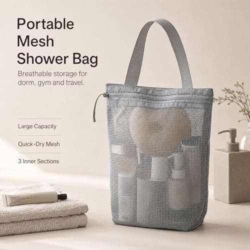 Mesh Shower Caddy Toiletry Bag Portable Quick Dry 3 Pockets for Gym Beach — view 3