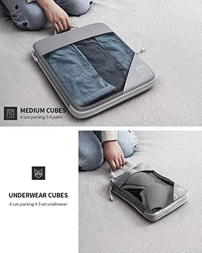 Ultralight Compression Packing Cubes for Travel Expandable Packing Organizers for carry on Suitcase 6 Set Compression Packing Cubes Travel Accessories (Grey,3Pcs) — view 6