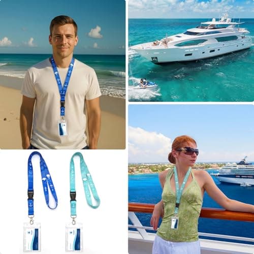2PCS Universal Cruise Lanyard with Waterproof PVC Cruise Card Holder | 2 Colors Soft Cruise Lanyards and Card Holders Ship Essentials Accessory for All Cruise Ship Key Cards (Light Blue+Green) — view 6