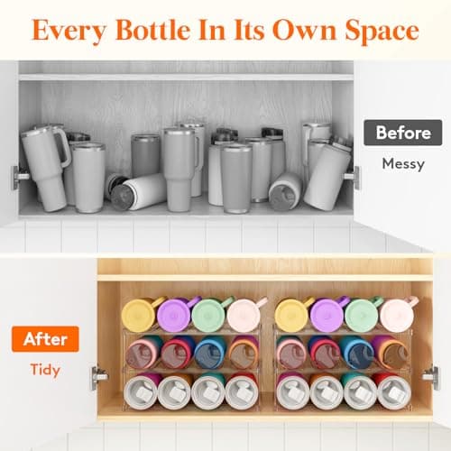 Lifewit Stackable Water Bottle Storage Organiser, Wine Bottle Holder for Cupboard, Plastic Large Compartment Tumbler organiser, Clear Wine Rack, Mug Cup Holder for Kitchen Storage, 3 Tier Hold 12 — view 6