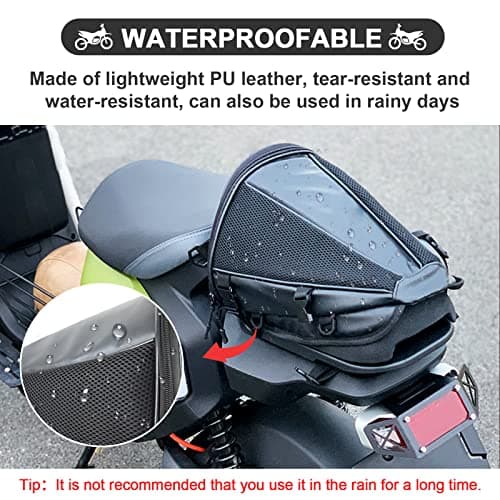 MIGHTYDUTY Motorcycle Tail Bag Backseat PU Leather Motorbike Saddle Bag Multifunctional for Riding Travel Rear Seat Black — view 4