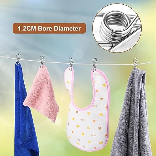 Vicloon Clothes Pegs Chip Clips, 38 Pcs Stainless Steel Clip Pin, 4.5CM Strong-Grip Metal Laundry Clips for Washing Line, Clothes Sock Hanger, Kitchen, Office — view 3