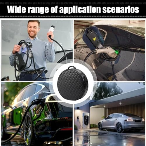 Car Charger Storage Box For EV Cable, Leather Waterproof Charging Cable Bag, Heavy Duty Car Boot Carry Case For Type 2 Charger & Accessories. Perfect For Home & Travel,Electric Vehicle Cables Organise — view 4