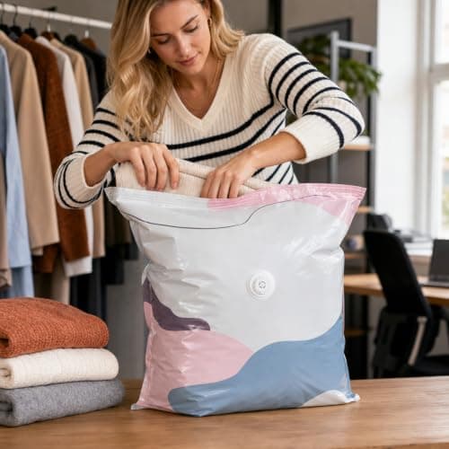 2 PCS No Pump Vacuum Storage Bags, Medium Size Compression Bags, Hand-Press Seal Technology for Travel Luggage and Seasonal Clothing Storage, Space Saving Storage Solution for Apartments — view 6