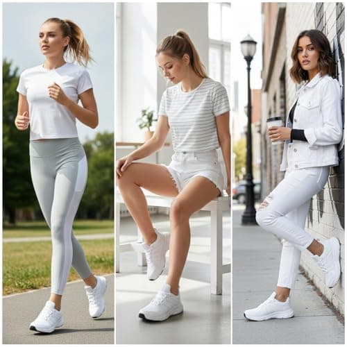 RTOUNT Womens White Trainers Women Mesh Tennis Non Slip Running Sneakers Womens Breathable Casual Walking Shoes for Gym Travel Work Training Size 5 — view 2