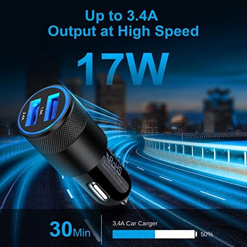 Car Charger Adapter, AILKIN 3.4A Dual Port Cigarette Lighter USB Charger — view 2