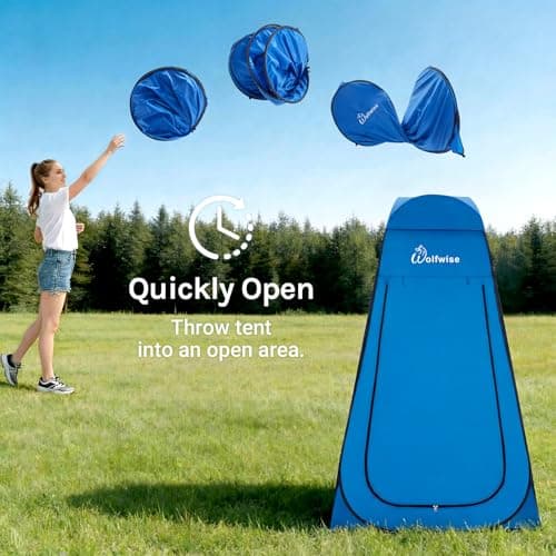 Wolfwise Pop Up Shower Tent with Floor, Portable Instant Changing Tent with Ventilation Window, Privacy Bathroom Toilet for Beach, Camping & Outdoor, Width 47" (120 CM), Height 75" (190 CM), Blue — view 6