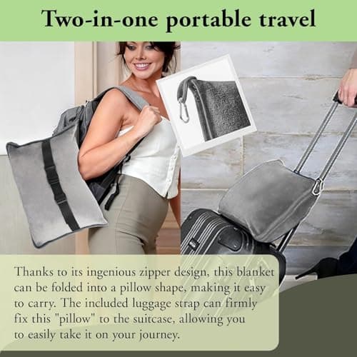 Eulihent Travel Blanket and Pillow 2 in 1 Airplane Blanket Ultralight Compact Foldable Soft Flannel Blanket with Luggage Belt and Backpack Clip for Long Flights, Camping, Car, Business Trips (Grey) — view 4