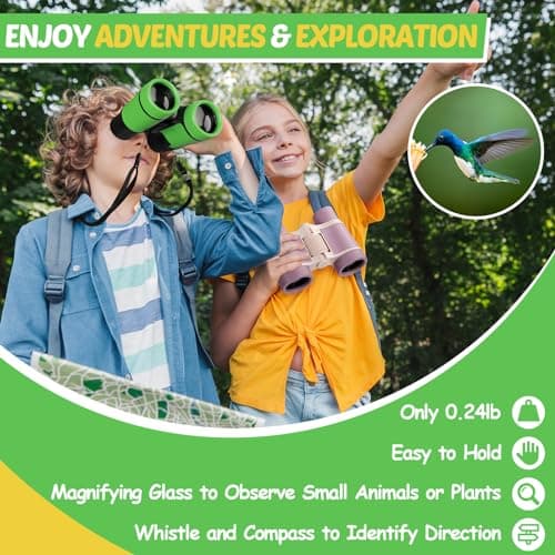Binoculars for Kids, Kids Binoculars toys for 3 4 5 6 7 8 Years Boys and Girls, Set with Magnifying Glass & Compass - Birthday Gifts Outdoor Toy for Kid Ages 3-8 Toddler Camping (green) — view 4