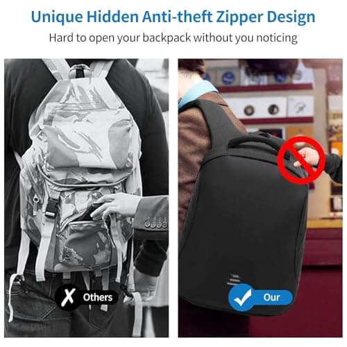 VINBAGGE Anti-Theft Security Backpack, Waterproof 15.6 Inch Laptop Rucksack with USB Charging Port, Business Travel Laptop Bag for Men & Women — view 2